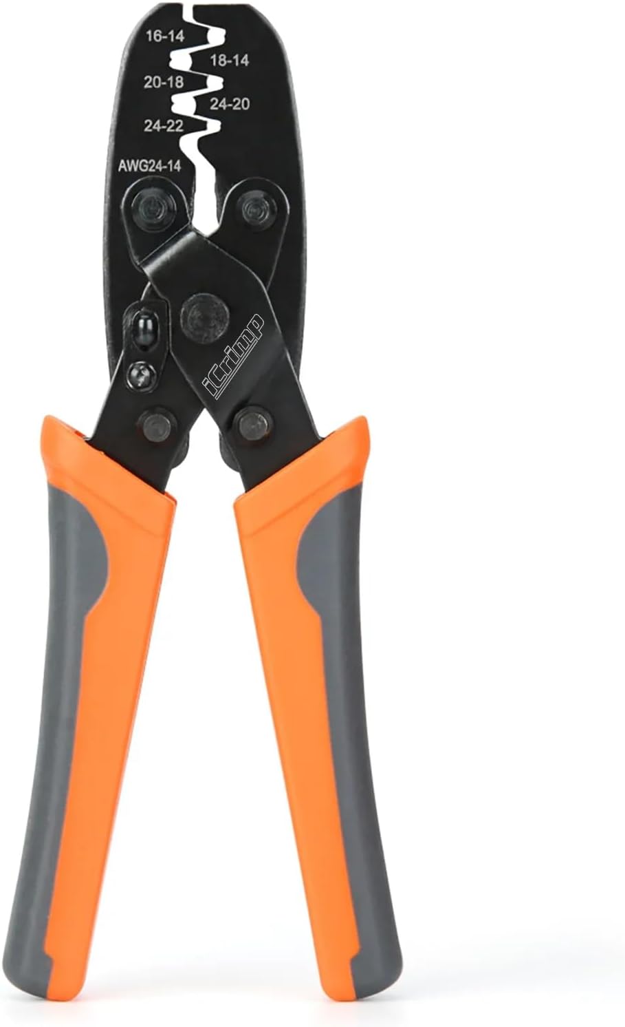 Open barrel crimper for non-insulated connectors, 24-14AWG